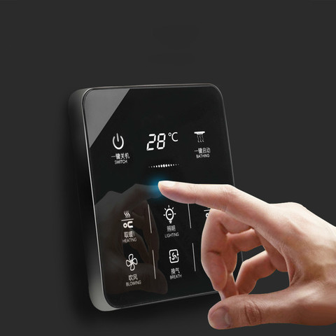 6 en 1 menú inglés multifunción Smart Touch Yuba Switch Socket 6 Gang baño Universal impermeable pantalla táctil inteligente 86*86mm ► Foto 1/6