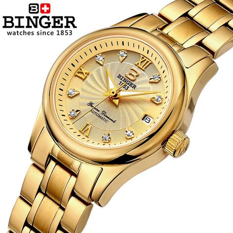 Relojes de marca de lujo para mujer, reloj mecánico automático de diamante suizo BINGER, de acero inoxidable, resistente al agua, femenino, B-603L ► Foto 1/6