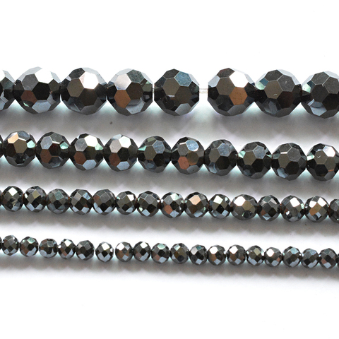 Cuentas de piedra Natural AAA, abalorios de hematita negra facetada brillante para fabricación de joyas, abalorios redondos de 15 pulgadas de 3/4/6/8mm para pulsera Diy ► Foto 1/3