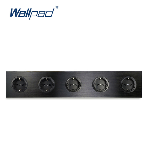 Enchufe de pared con aluminio cepillado. L6, 5 puertos, 5 entradas, 5 vías, Europeo, alemán, negro ► Foto 1/3