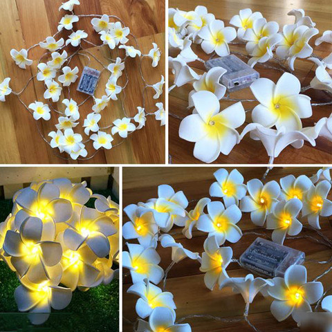 Plumeria Artificial de espuma hawaiana, tira de luces Led para dormitorio, decoración del hogar, luces de hadas con pilas para fiesta de boda ► Foto 1/6