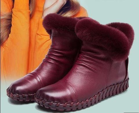 A68 Rex-Botas de invierno de piel de conejo para mujer, zapatos de piel de vaca auténtica, de algodón suave, cosidas a mano ► Foto 1/5