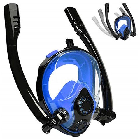 2022 nuevo tubo de respiración doble máscara de natación cara completa Snorkel máscara Anti-niebla Anti-fuga adultos buceo niños máscara de buceo ► Foto 1/6