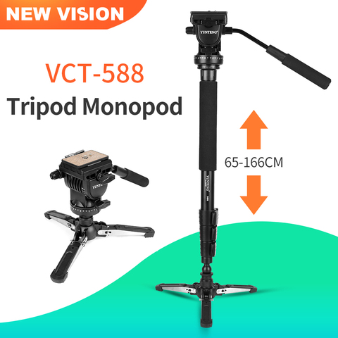 YUNTENG-trípode monopié extensible telescópico VCT-588 con trípode desmontable, Base, cabezal de arrastre fluido para videocámara ► Foto 1/6