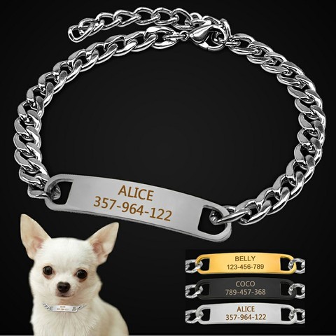 Collar de cadena con grabado personalizado para perros y gatos