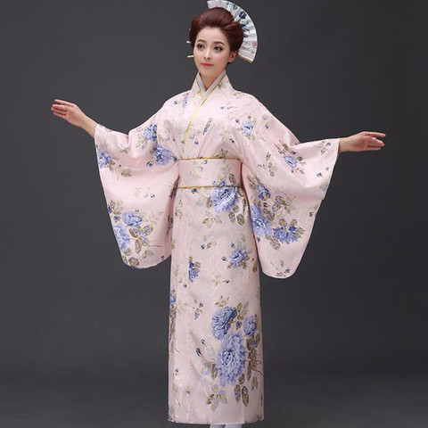 Yukata-vestido japonés tradicional para mujer, Kimono con Obi, trajes de baile de rendimiento, talla única ► Foto 1/4