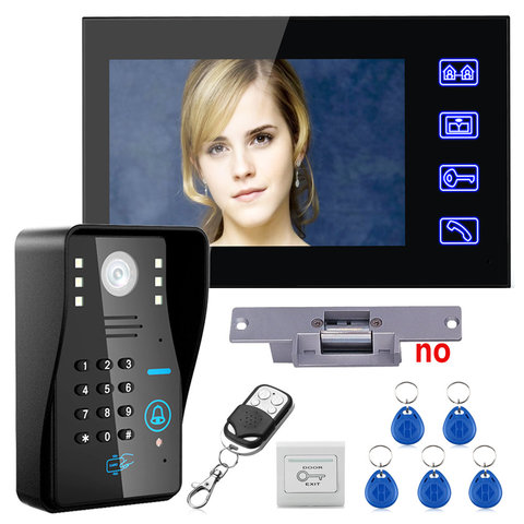 Tecla táctil 7 Lcd RFID contraseña Video puerta teléfono Kit de