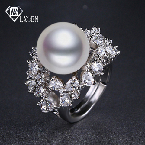 LXOEN de moda perla imitación grande anillo brillante con cristal de piedra CZ de las mujeres anillo de boda Vintage Boho joyería Bijoux mujer marca ► Foto 1/6