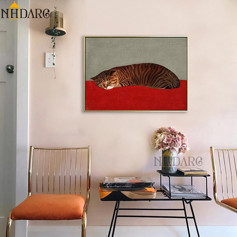 Arte japonés impresión rojo estilo gato decoración pintura en lona imagen pared para sala de Decoración de casa ► Foto 1/1