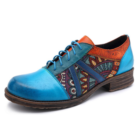 Las mujeres Retro bohemio pisos zapatos de cuero genuino zapatos de encaje-Oxford Vintage zapatillas de deporte Casual de verano de primavera zapatos de mujer Zapatos ► Foto 1/5