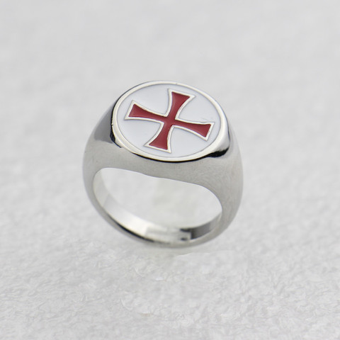 Nuevo anillo de esmalte rojo Gamer Knights Templar anillo de plata para fiesta joyería de moda de acero inoxidable Cruz personalizada anillo de los hombres regalo ► Foto 1/5