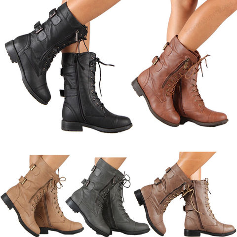 Botas militares de combate con cordones y hebilla para mujer, botas de moda para mujer, zapatos de talla grande 42 43 ► Foto 1/5