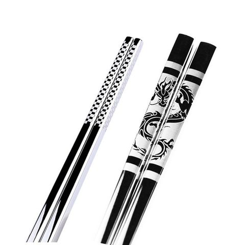 Palillos chinos largos antideslizantes de acero inoxidable de Pez Dragón negro de aleación Sushi Hashi Chop Sticks Set de regalos chinos vajilla ► Foto 1/6