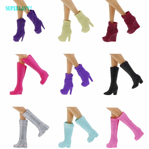 Botas coloridas a la moda de estilo variado, zapatos surtidos informales de tacón alto, barril largo, bonitos, ropa para muñecas Barbie, accesorios para juguetes ► Foto 1/6