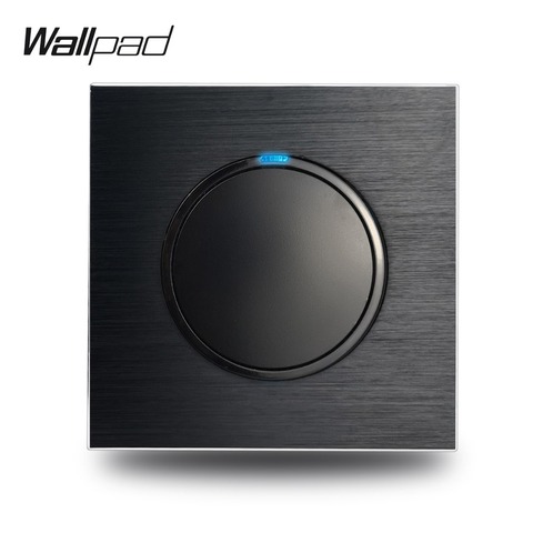 Wallpad-Interruptor de luz de pared L6, pulsador de botón de retorno con indicador LED azul, de Metal negro, 1 entrada y 1 vía, placa de aluminio, clic aleatorio ► Foto 1/6
