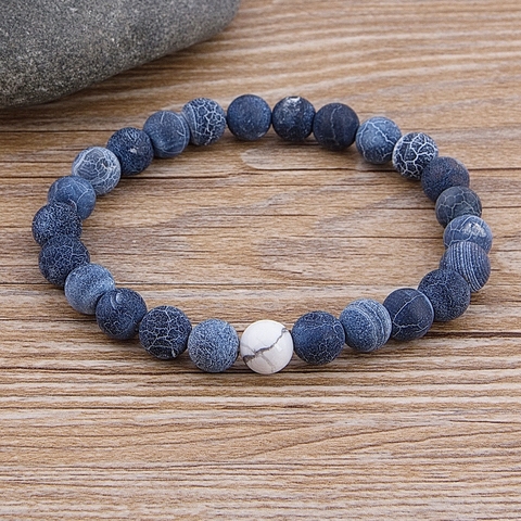 De mujer hombre cuenta de mármol abalorio Ojo de Tigre azul de piedra de Lava Natural pulsera de ancho 8MM piedra hecho a mano de la joyería de Boho ► Foto 1/6