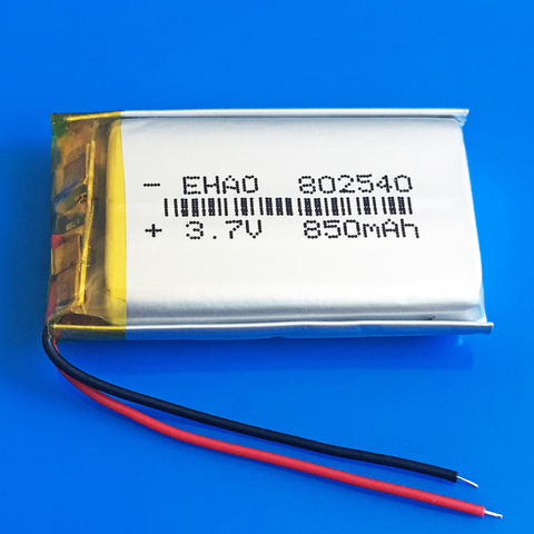 802540 3,7 V 850mAh polímero litio Lipo Li batería recargable personalizada al por mayor CE FCC ROHS MSDS certificación de calidad ► Foto 1/1