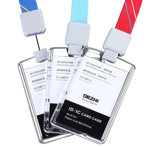 DEZHI nuevo cordón retráctil personalizado con soporte de tarjeta IC de identificación de negocios transparente, Horizontal Vertical disponible ► Foto 1/6