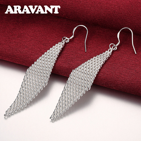 Pendientes largos entrelazados de plata 925 para mujer, aretes de