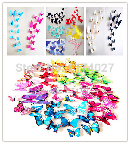 Mariposas 3d de PVC para decoración de pared, calcomanías artísticas para el hogar, 12 Uds. ► Foto 1/3