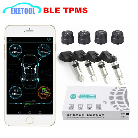 BLE TPMS-Alarma de Sistema de control de presión de neumáticos de coche, dispositivo inalámbrico con 4 sensores, Bluetooth 4,0, para aplicación IOS/Android ► Foto 1/6