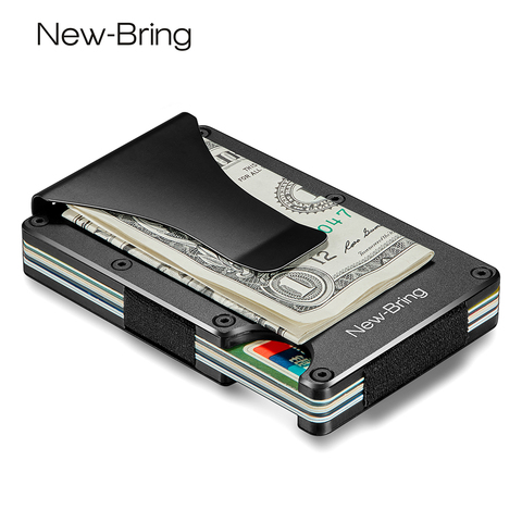 NewBring, Mini Clip de dinero de Metal, marca de moda, negro, blanco, titular de la tarjeta de crédito con RFID, billetera Anti-ladrón para hombres ► Foto 1/6