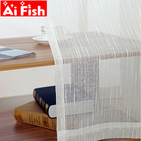 Blanco del todo-fósforo raya de lino pantallas ventanas paneles Sheer cortinas para sala de estar dormitorio moderno balcón personalizado wp039-30 ► Foto 1/6