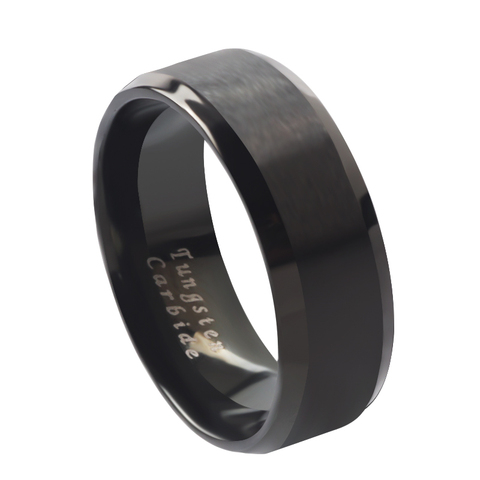 QianBei-anillo de compromiso de acero inoxidable para hombre, sortija de carburo Tugsten, diseño corto, 316L, Punk, color negro, para boda ► Foto 1/6