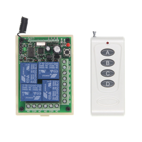 Sistema de interruptor de mando inalámbrico de radiofrecuencia, transmisor + receptor, Largo Alcance de 1000m, 12V, 24V, 4 canales, 4 canales, 315 / 433 MHz ► Foto 1/6