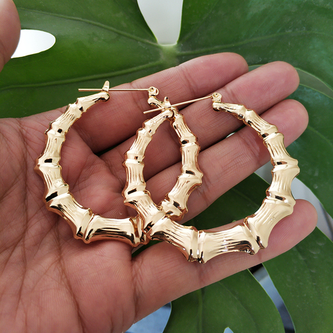 SoHot, a la moda pendientes de aro de bambú mujer Color dorado plata joyería clásica ► Foto 1/6