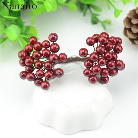 25 unids piezas/50 cabezas 0,7 cm Mini fruta falsa pequeñas cabezas dobles bayas flor Artificial cereza estambre boda Navidad decorativo ► Foto 1/6