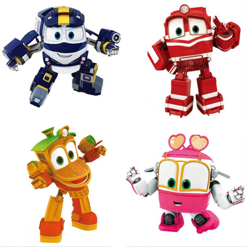 Nuevo 4 unids/lote Robot trenes cifras transformación robot Kay tren deformación coche de tren figura de acción juguetes para los niños ► Foto 1/4