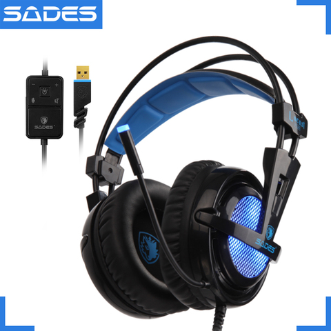 SADES-Auriculares con suspensión elástica y luz LED RGB para PC y portátil, audífonos con sonido envolvente, 7,1 ► Foto 1/6
