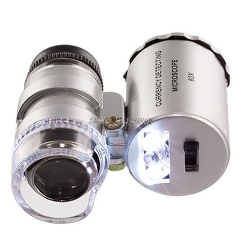 Caliente 60x mini Pocket LED UV joyeros lupa vidrio microscopio joyería lupa S18 nave de la gota ► Foto 1/6