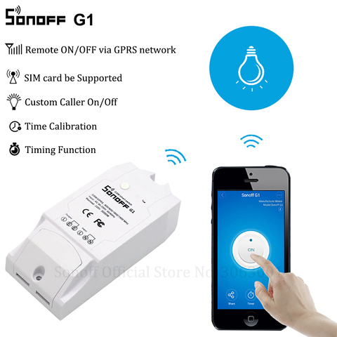 Sonoff G1 GPRS GSM de poder remoto WiFi inteligente interruptor soporte SIM a través de 2G red GPRS interruptor inalámbrico funciona con Alexa y Google ► Foto 1/1