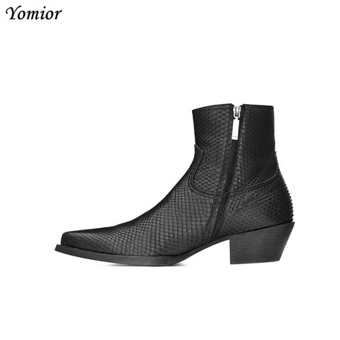 Yominior-Botines de piel auténtica para hombre, botas de trabajo de negocios hechas a mano con plataforma, estilo Chelsea, para Otoño e Invierno ► Foto 1/1