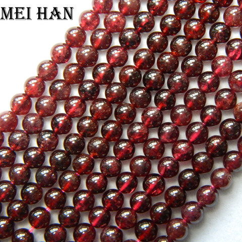 Meihan-Cuentas sueltas para fabricación de joyas, set de 5 hebras naturales de 4mm, color rojo, redondo granate ► Foto 1/2