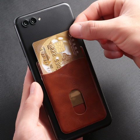 Tarjetero de cuero con adhesivos para tarjetas de identificación y de crédito, bolsillo trasero para teléfono móvil ► Foto 1/6