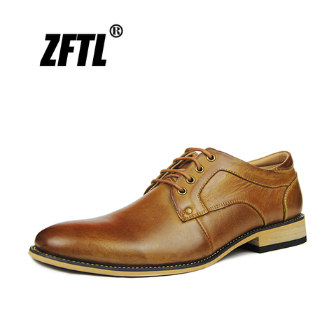 ZFTL-zapatos informales de vestir para hombre, calzado de negocios de cuero genuino, de talla grande, con cordones, para ocio, hechos a mano, negro/marrón, 41 ► Foto 1/1