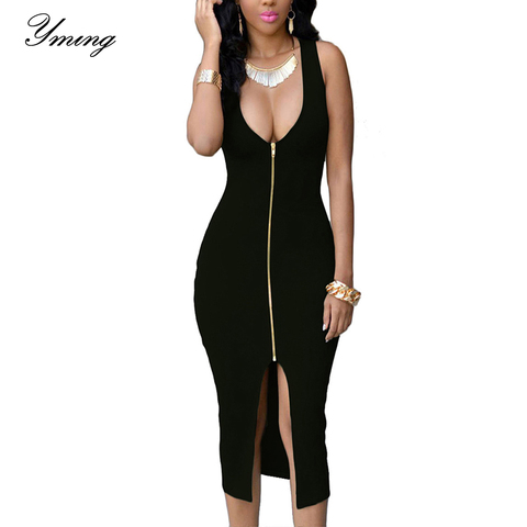 YMING-vestido largo femenino de verano con cremallera frontal