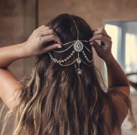 Cadena de cabeza para la frente con cristales, accesorios para el cabello de boda turco, diamantes de imitación, fiesta, joyería India ► Foto 1/1