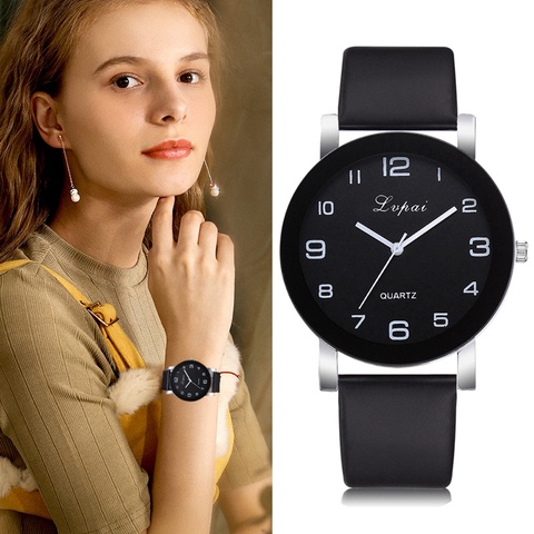 Marca Lvpai Reloj de pulsera para Mujer cuero de moda negro relojes de pulsera de cuarzo Mujer Reloj Relogio femenino Reloj de Mujer ► Foto 1/6