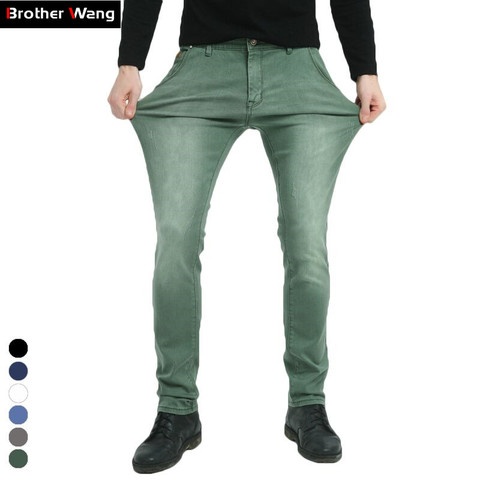 Brother Wang marca 2022 nuevos pantalones vaqueros elásticos para hombre moda Slim Skinny Jeans pantalones casuales pantalones Jean Hombre Verde Negro azul ► Foto 1/6