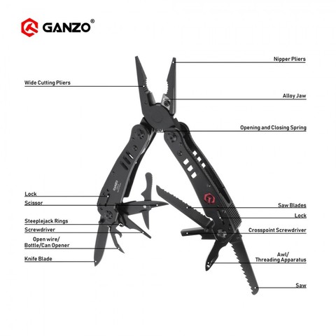 Ganzo-Juego de Herramientas G302 G302B G302-B, alicates multiples, 26 herramientas en una mano, Kit de destornilladores, cuchillo plegable portátil, alicates de acero inoxidable ► Foto 1/6