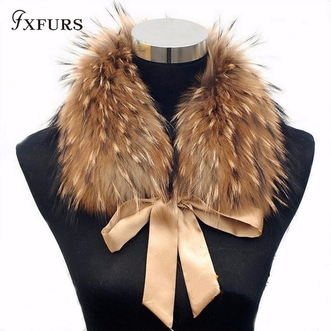 FXFURS 2022 nueva moda bufanda de piel de perro mapache Real collares de piel con cinta Real de piel de robó para abrigos de lana 48CM ► Foto 1/6