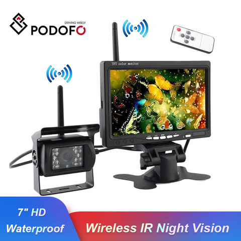 Podofo-sistema de cámara trasera con visión nocturna IR inalámbrico, impermeable, Monitor HD de 7 pulgadas para camión, autobús de remolque, RV ► Foto 1/6