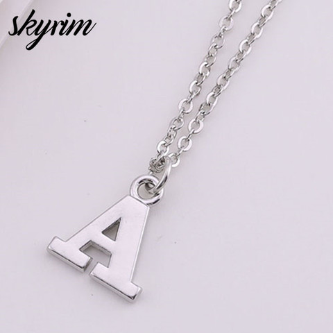 Skyrim-Cadena de eslabones con letras del alfabeto para hombre y mujer, collar plateado, A-Z, colgante, joyería ► Foto 1/6