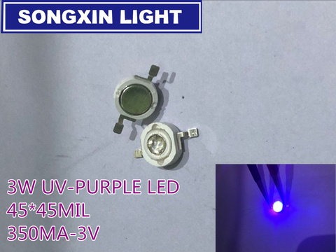 1-10 Uds 100 Uds 1000 Uds 3W UV LED púrpura ultravioleta de lámpara de bombillas Chips 392-395nm 3W de alta potencia de la luz 45 * 45MIL CHIP 350MA 1-3LM 3V ► Foto 1/1