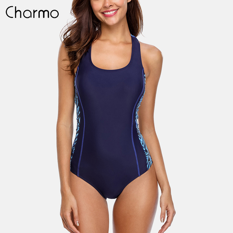 Charmo-bañador deportivo de una pieza para mujer, traje de baño deportivo con relleno, ropa de playa sin espalda, Monokini, traje de color liso ► Foto 1/1