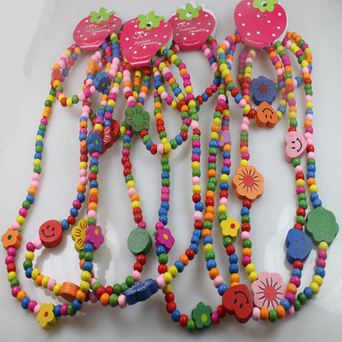 Conjunto de 3 pulseras de madera y 3 collares de madera para niños, joyería para fiesta de cumpleaños ► Foto 1/6